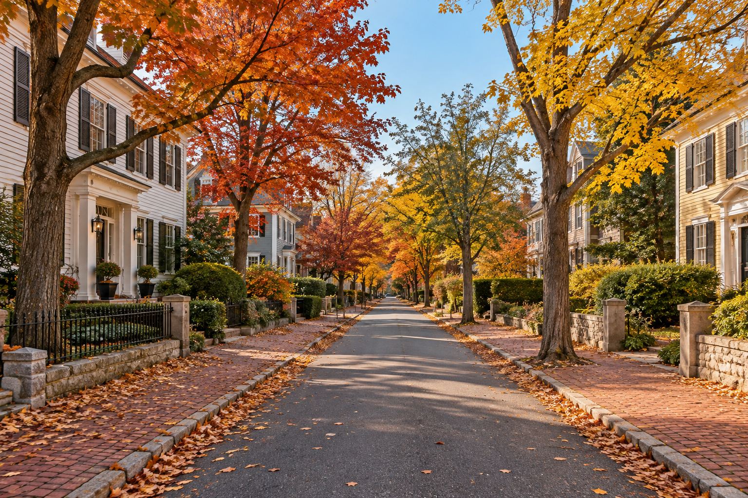 A Cranston residential street at sunset, illustrative